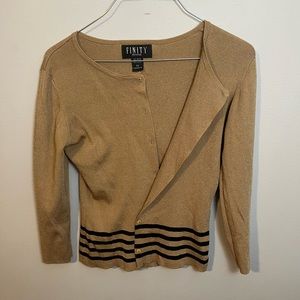 Brown with Black Stripes Shimmery Button Up Finity Petites Cardigan